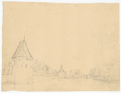 202773 Gezicht op een onbekende stad of kasteel (IJsselstein?)N.B. De tekening is mogelijk vervaardigd door Pieter Jan ...